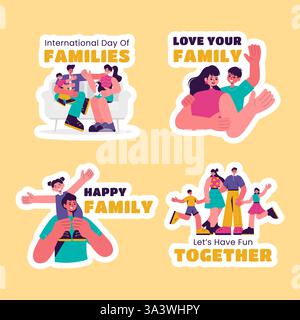 Giornata internazionale delle famiglie illustrazione delle etichette dei social media con disegno a cartone piatto Illustrazione Vettoriale
