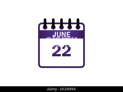 Icona Calendario 22 giugno – illustrazione della data viola Illustrazione Vettoriale