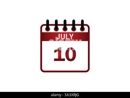Icona Calendario 10 luglio: Festività, eventi e date speciali Illustrazione Vettoriale