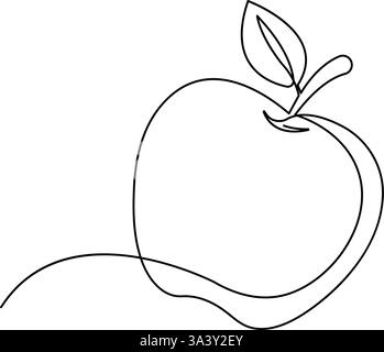 Disegno continuo su una linea di frutta di mele Illustrazione Vettoriale