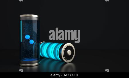 Illustrazione 3D livello della batteria H2 batteria ad alta tecnologia H2 batteria a idrogeno. Illustrazione 3D. Foto Stock