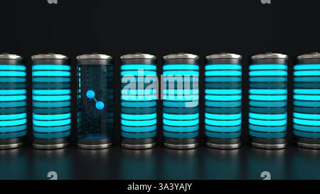 Illustrazione 3D livello della batteria H2 batteria ad alta tecnologia H2 batteria a idrogeno. Illustrazione 3D. Foto Stock