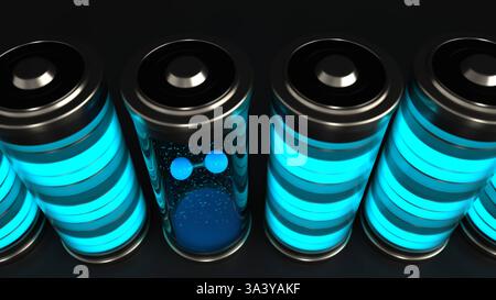 Illustrazione 3D livello della batteria H2 batteria ad alta tecnologia H2 batteria a idrogeno. Illustrazione 3D. Foto Stock