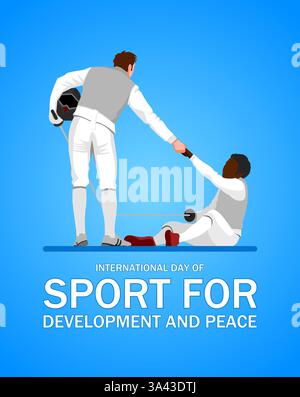 Giornata internazionale dello Sport for Development e illustrazione vettoriale della Pace. Adatto per poster, banner, campagne e biglietti d'auguri. Illustrazione Vettoriale