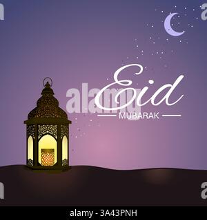 Felice modello di Eid Mubarak. Illustrazione vettoriale. Adatto per poster, banner, sfondo e biglietti d'auguri. Illustrazione Vettoriale