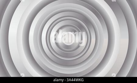 Galleria artistica Gray Circle. Uno sfondo artistico astratto con tunnel circolari grigi che creano un senso di profondità e prospettiva Illustrazione Vettoriale