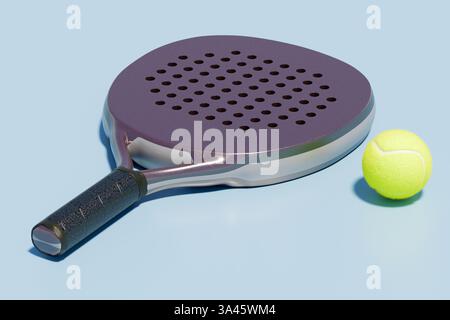 Un paddle e una palla pronti per una partita a tennis. rendering 3d. Foto Stock