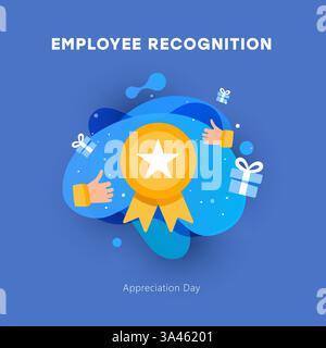 Illustrazione del giorno di riconoscimento e apprezzamento dei dipendenti con Star Medal Illustrazione Vettoriale