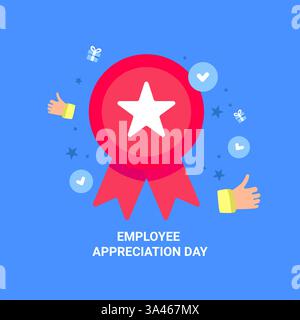 Giornata di apprezzamento dei dipendenti con il nastro Red Award e l'icona a stella Illustrazione Vettoriale