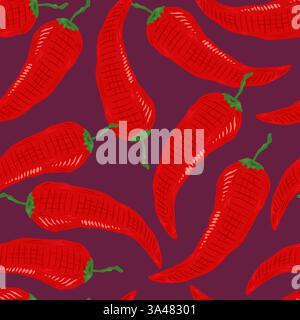 Modello vettoriale senza giunture del modello chili. Modello vettoriale con schema peperoncino caldo. Illustrazione Vettoriale