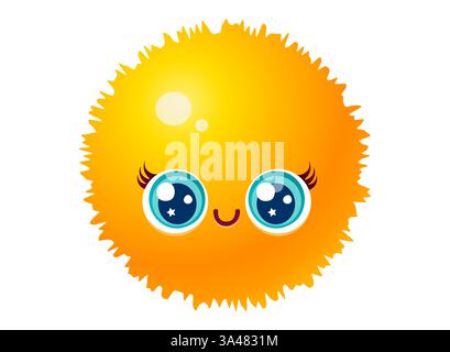 Illustrazione vettoriale del sole in stile kawaii. Icona vettoriale del sole per il bambino. Illustrazione Vettoriale