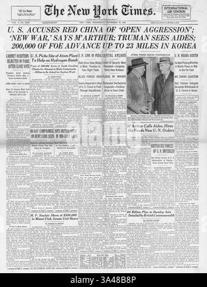 1950 prima pagina del New York Times che riporta la guerra di Corea Foto Stock