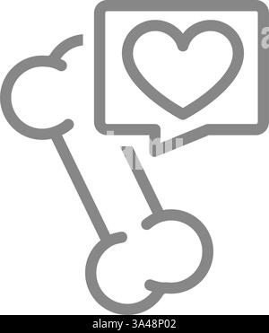 Osso umano con cuore nell'icona della linea della bolla. Simbolo di beneficenza e donazione. Illustrazione vettoriale. Illustrazione Vettoriale