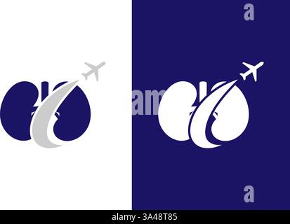 Combinazione del logo di reni e aeroplani. Modello di disegno logotipo per la cura dei reni. Illustrazione Vettoriale