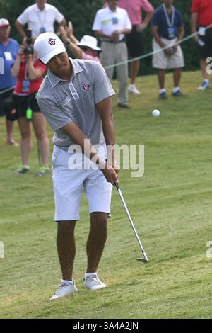 17 agosto 2014 - Johns Creek, Georgia, Stati Uniti - 17 agosto 2014: Le finali del 114° USGA US Amateur Championship si sono disputate all'Atlanta Athletic Club di Johns Creek, GA. Gunn Yang nella giocata finale di domenica. (Immagine di credito: © Kent Mccorkle/Cal Sport Media/ZUMAPRESS.com) Foto Stock