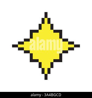 Pixel stella diamantata. Scintilla brillante vettoriale. Forma luminosa gialla. Semplice forma radiale. Illustrazione Vettoriale