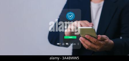 E-Banking, Smart fintech service, pagamento online, Finance Innovation Technology online, business man use smartphone connecting online banking Applications Foto Stock