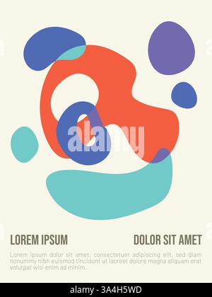 Concetto di solstizio fluido. modello di poster estivo in stile bauhaus astratto con illustrazione vettoriale di testo di esempio Illustrazione Vettoriale