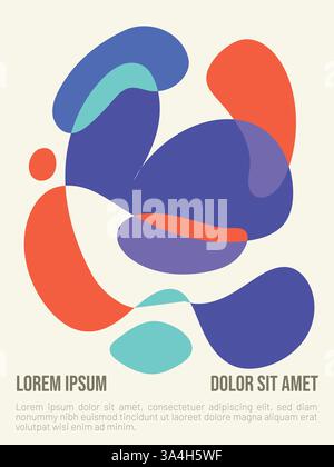 Concetto di correnti a onda termica. modello di poster estivo in stile bauhaus astratto con illustrazione vettoriale di testo di esempio Illustrazione Vettoriale