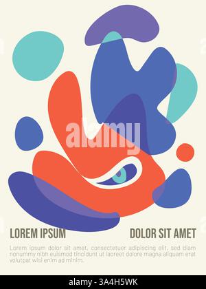 Concetto Liquid Sunshine. modello di poster estivo in stile bauhaus astratto con illustrazione vettoriale di testo di esempio Illustrazione Vettoriale