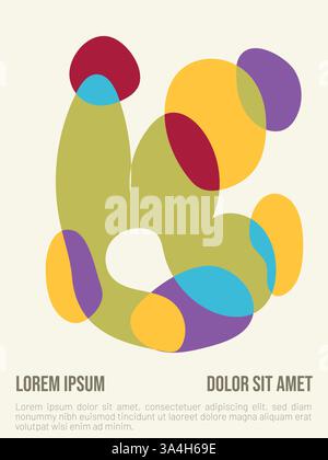 Concetto di fusione del sole. modello di poster estivo in stile bauhaus astratto con illustrazione vettoriale di testo di esempio Illustrazione Vettoriale