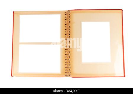 Mockup di album fotografico vintage rosso isolato senza ritaglio sullo sfondo Foto Stock