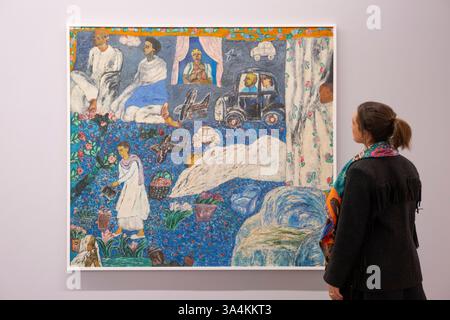 (Solo per la stampa editoriale - niente libri) Serpentine North, Londra, Regno Unito. 19 marzo 2025. Remember (20 marzo-27 luglio 2025) è la prima mostra personale di Arpita Singh (nato nel 1937) fuori dall'India, con opere chiave della sua prolifica carriera che abbraccia più di sei decenni. I dipinti di Singh sono incentrati sul suo stato emotivo e psicologico, attingendo all'arte popolare bengalese e alle storie indiane, intrecciati con esperienze di sconvolgimenti sociali e conflitti globali. Crediti: Malcolm Park/Alamy Live News Foto Stock