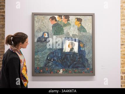 (Solo per la stampa editoriale - niente libri) Serpentine North, Londra, Regno Unito. 19 marzo 2025. Remember (20 marzo-27 luglio 2025) è la prima mostra personale di Arpita Singh (nato nel 1937) fuori dall'India, con opere chiave della sua prolifica carriera che abbraccia più di sei decenni. I dipinti di Singh sono incentrati sul suo stato emotivo e psicologico, attingendo all'arte popolare bengalese e alle storie indiane, intrecciati con esperienze di sconvolgimenti sociali e conflitti globali. Crediti: Malcolm Park/Alamy Live News Foto Stock