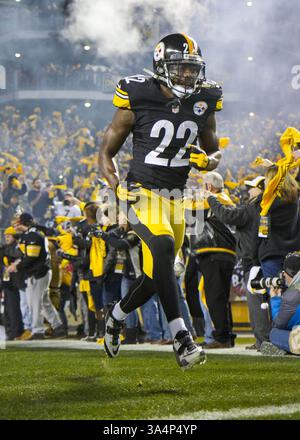 28 dicembre 2014 - Pittsburgh, Pennsylvania, U. S - il cornerback dei Pittsburgh Steelers William Gay (22) corre sul campo durante le presentazioni prima della partita. I Pittsburgh Steelers sconfissero i Cincinnati Bengals 27-17 domenica sera all'Heinz Field per vincere il titolo di Division della AFC North. (Immagine di credito: © Brian Kunst/ZUMA Wire) Foto Stock