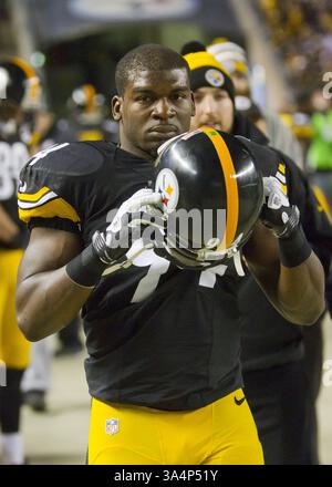 28 dicembre 2014 - Pittsburgh, Pennsylvania, U. S - Pittsburgh Steelers, all'interno del linebacker Lawrence Timmons (94) a margine durante la partita. I Pittsburgh Steelers sconfissero i Cincinnati Bengals 27-17 domenica sera all'Heinz Field per vincere il titolo di Division della AFC North. (Immagine di credito: © Brian Kunst/ZUMA Wire) Foto Stock