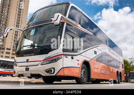 Busscar panoramico DD NB1 Scania K410C NB Euro 6 2024 in mostra alla fiera Bus Brasil Fest 2024 in Brasile. Foto Stock