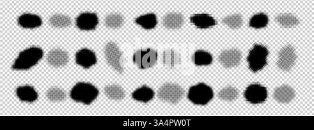 Sfumatura mezzitoni forme nere astratte con motivo a punti per creare un effetto texture vintage. Ideale per sovrapposizioni, elementi di design, fumetti, retrò Illustrazione Vettoriale