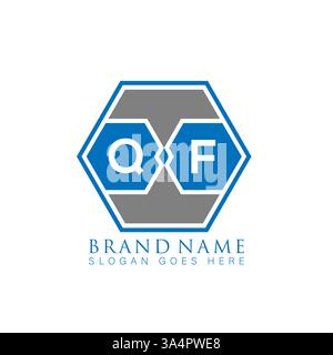 Logo QF con iniziali geometriche astratte e piatte, design unico e moderno. Logo monogramma QF. Illustrazione Vettoriale