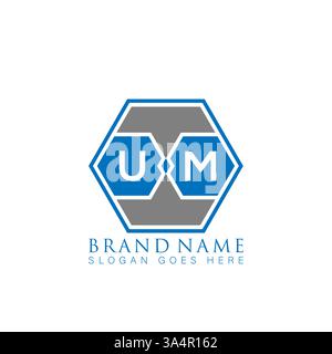 Logo UM con iniziali geometriche astratte e moderne, lettera vettoriale. Logo UM monogramma. Illustrazione Vettoriale