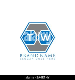 Design esclusivo di TW con iniziali geometriche astratte e piatte, lettera vettoriale e logo. Logo TW monogramma. Illustrazione Vettoriale