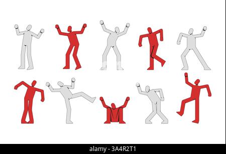 Figure umane astratte senza volto in pose dinamiche set di personaggi dei cartoni animati 2D. Illustrazione Vettoriale