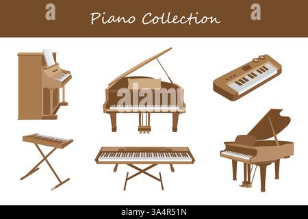 collezione di pianoforti in stile diverso. Illustrazione vettoriale. Illustrazione Vettoriale