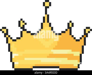 Icona della corona pixel art in stile 8 bit. Grafica di videogiochi anni '80, '90 Illustrazione Vettoriale