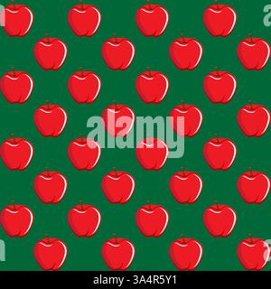 contorno di frutta di mela motivo astratto senza cuciture su sfondo verde per carta da parati, motivo, web, blog, superficie, texture, grafica e stampa Illustrazione Vettoriale
