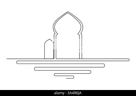 Icona della finestra islamica disegno continuo di una linea semplice illustrazione vettoriale della silhouette del contorno Illustrazione Vettoriale