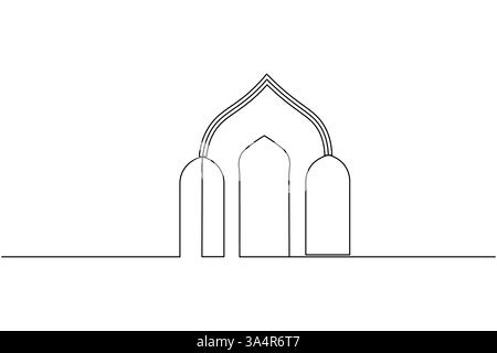 Icona della finestra islamica disegno continuo di una linea semplice illustrazione vettoriale della silhouette del contorno Illustrazione Vettoriale