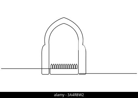 Icona della finestra islamica disegno continuo di una linea semplice illustrazione vettoriale della silhouette del contorno Illustrazione Vettoriale