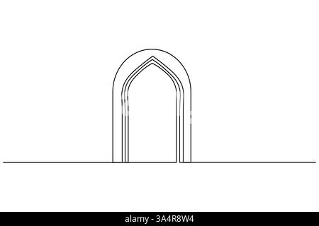 Icona della finestra islamica disegno continuo di una linea semplice illustrazione vettoriale della silhouette del contorno Illustrazione Vettoriale