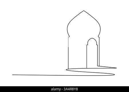 Icona della finestra islamica disegno continuo di una linea semplice illustrazione vettoriale della silhouette del contorno Illustrazione Vettoriale