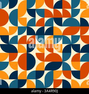 Sfondo geometrico astratto, elementi in stile Bauhaus in ordine e colori casuali, motivo geografico vettoriale senza cuciture, forme semplici e piatte Illustrazione Vettoriale