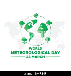 Giornata meteorologica mondiale, 23 marzo, banner, poster, post sui social media, illustrazione vettoriale Illustrazione Vettoriale