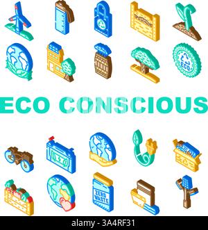le icone di sostenibilità eco-compatibili impostano il vettore Illustrazione Vettoriale