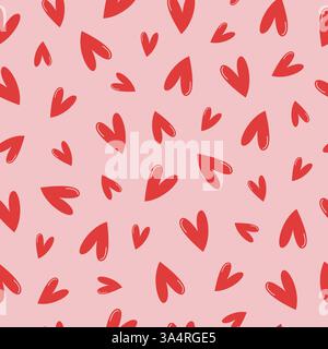 Motivo astratto senza cuciture con cuori rossi. Illustrazione Vettoriale