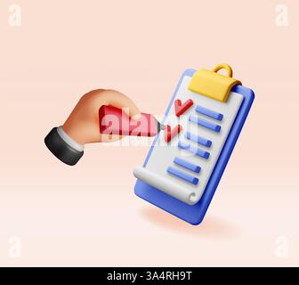 Portadocumenti in carta 3D con il simbolo della lista di controllo. Illustrazione Vettoriale