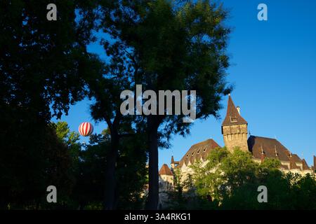 Vista esterna del castello di Vajdahunyad, situato nel parco cittadino di Budapest, Ungheria. Foto Stock